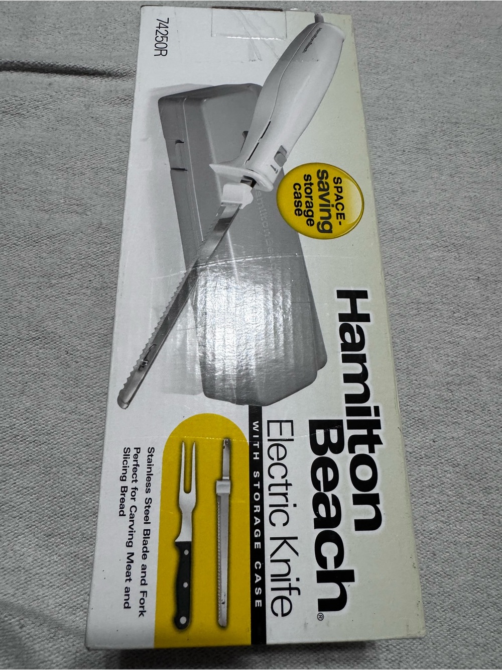 Hamilton Beach Electric Knife in White and Gray with Yellow Accent